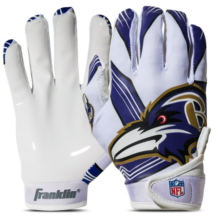 Franklin Sports Baltimore Ravens Youth NFL Football Receiver Gloves - Official NFL Team Logos - Kids Football Gear + Accessories - Youth M/L Pair
