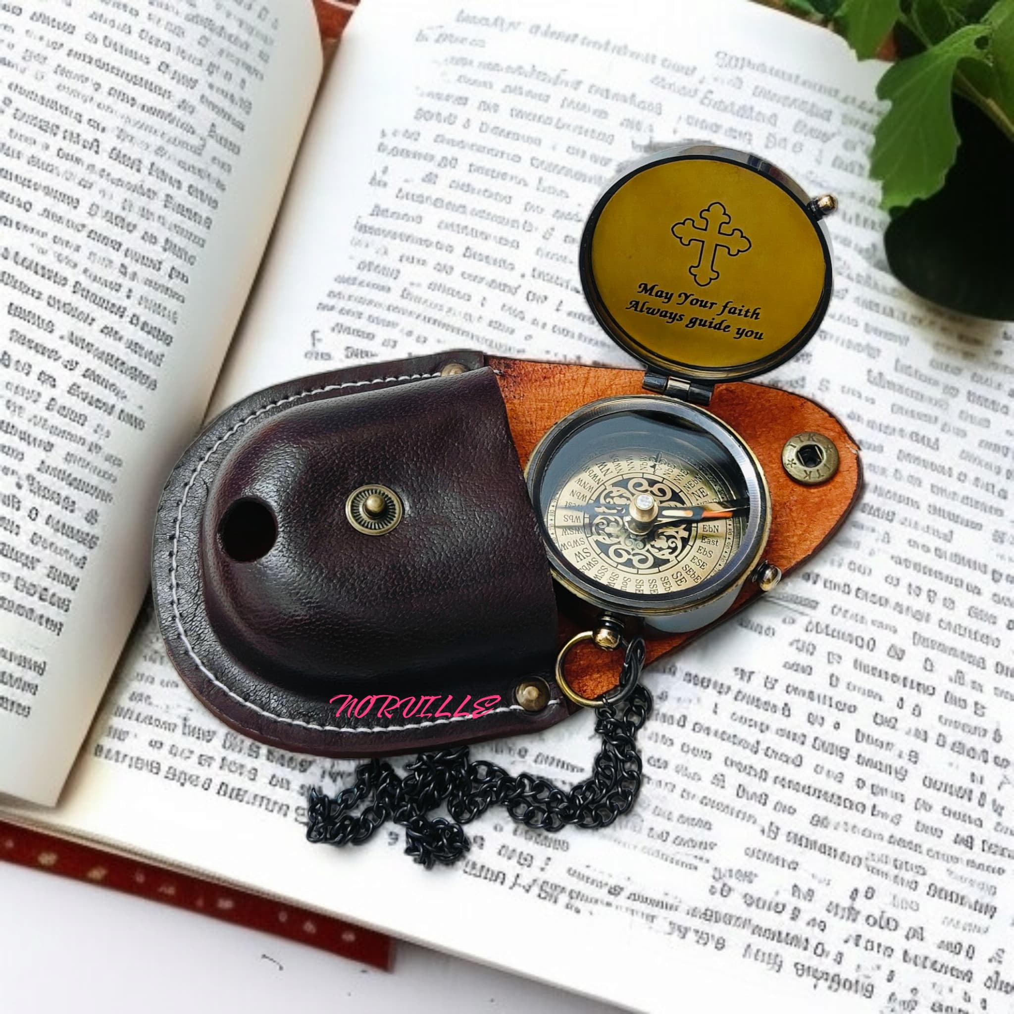God's Way Engraved Brass Compass With Case, Christian Gift for Boys, Girls, Baptism, Communion