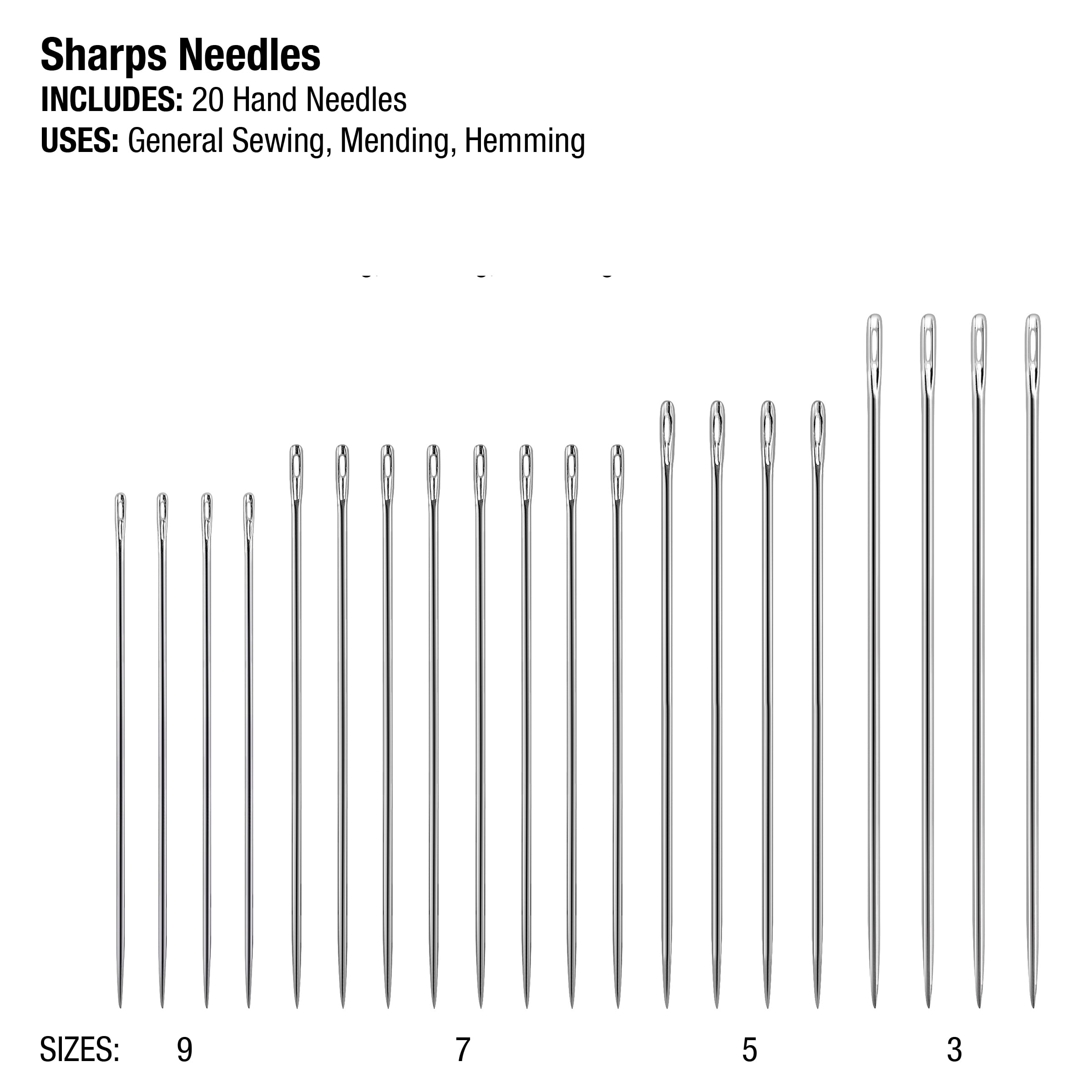 (4 pack) SINGER Sharps Steel Hand-Sewing Needles, Sizes 3/9, 20 Pieces