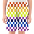 thumbnail image 4 of CUZIBR Boys Shorts Rainbow Color Checkerboard Print Athletic Beach Casual Elastic Waist Loose Lightweight Sport Short Pants For Boys Summer Fashionable Holiday Daily Wear,Orange,9-10 Years, 4 of 4