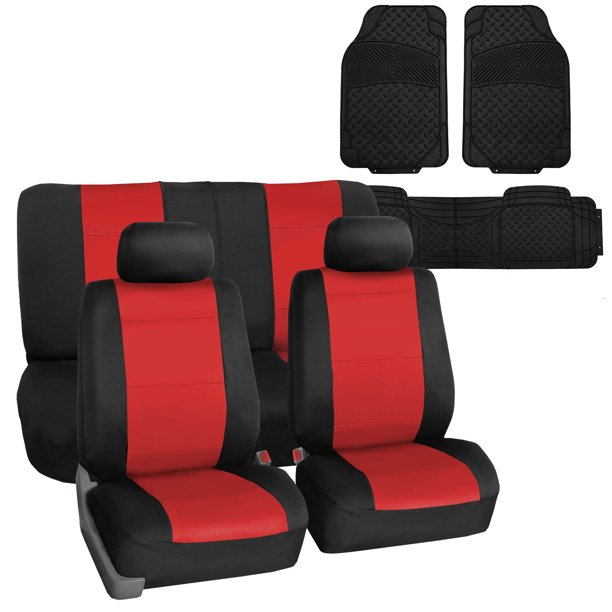 FH Group Neoprene Car Seat Covers Red for Auto SUV CAR w/ Black Heavy