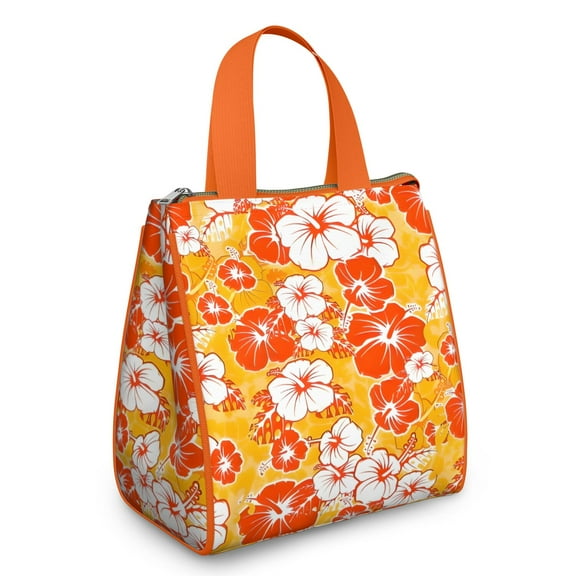Pioneer Flower Floral Print Pattern Insulated Lunch Bag for Women & Adults,Large Portable Soft Cooler Lunch Bag,Thermal Food Storage Tote with Pearl Cotton,8.66L,8.75x5.75x9.5 Inch