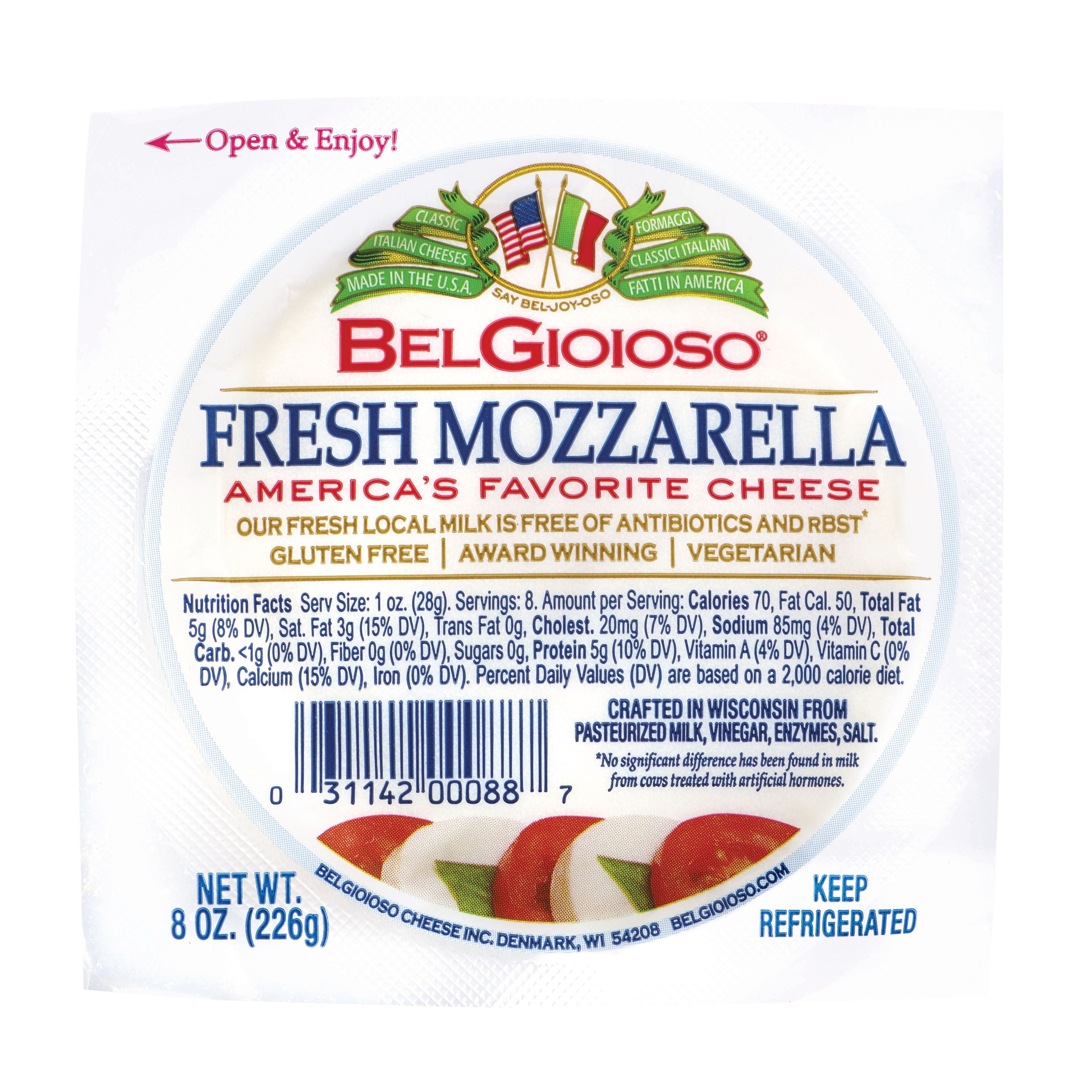 BelGioioso Fresh Mozzarella Cheese Ball, Slice for Snacking & Baking, Specialty Cheese, 8 Ounces