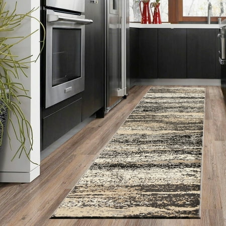 7 Ft Runner LR Home Infinity Black Gray Neutral Multi Neutral Abstract Distressed Indoor Contemporary Runner Rug - 2 ft. 1 in. x 7 ft. 5 in. ()