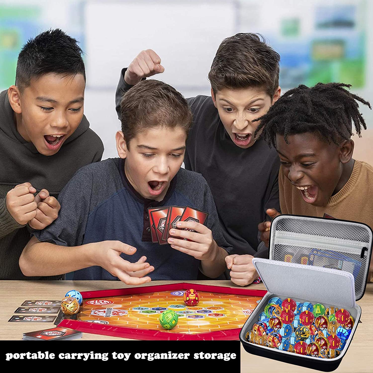 Custodia Da Viaggio Per Bakugan - Organizer Rigido Con 20 Tasche - Contiene Figure, BakuCores E Carte - Colore Nero