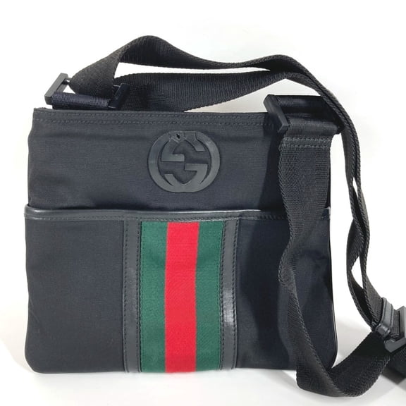 Pre-Owned GUCCI 181068 Sherry Line GG Bag, Crossbody Pochette Shoulder Men's/Women's, Black