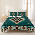 thumbnail image 3 of Full Quilt Set 78''x90'', Green Southwestern Lightweight Summer Bedspread Coverlet Set with 2 Pillow Shams, Boho Ethnic Geometric Retro Breathable All Season Quilt Bedding for Bedroom/Guest Room, 3 of 9