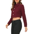 thumbnail image 5 of INSPIRE CHIC Women's Jean Jacket Frayed Button Up Washed Cropped Denim Jacket Burgundy S, 5 of 8