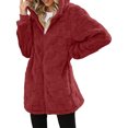 thumbnail image 5 of yuCgh Women's Warm Casual Fashion Thick Checkered Plush Mid-Length Hooded Cardigan Coat with Elegant Button and Zipper for Comfortable Style,Red XL, 5 of 6