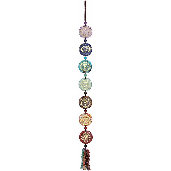 Jovivi Chakra Stones Hanging Ornament 7 Chakra Symbol Healing Crystals Hanging Tassels Wall Hanger for Yoga Meditation Window Car Crystal Decor Home Indoor Christmas Decoration