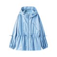 thumbnail image 4 of FDGIU Women Gingham Zip Up Jacket Collared Long Sleeve Drawstring Hem Casual Plaid Outerwear, Fall Lightweight Checkered Bomber Style Coat, 4 of 6
