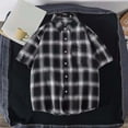thumbnail image 2 of Plaid Shirts for Men Short Sleeve, Casual Tops Button Down Shirt, Black, 2 of 7