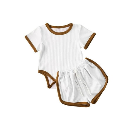 

Toddler Girls Boys Tracksuit Solid Color Short Sleeve Romper Tops+Shorts Pants Baby Clothing