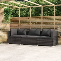 vidaXL Wicker Patio Furniture 3 Piece with Cushions Gray Poly Rattan