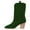Dark Green, variant on Women Closed Almond Toe Mid Calf Boots Thick Stacked Heels Comfy Pull On Winter Booties Size 14 Black