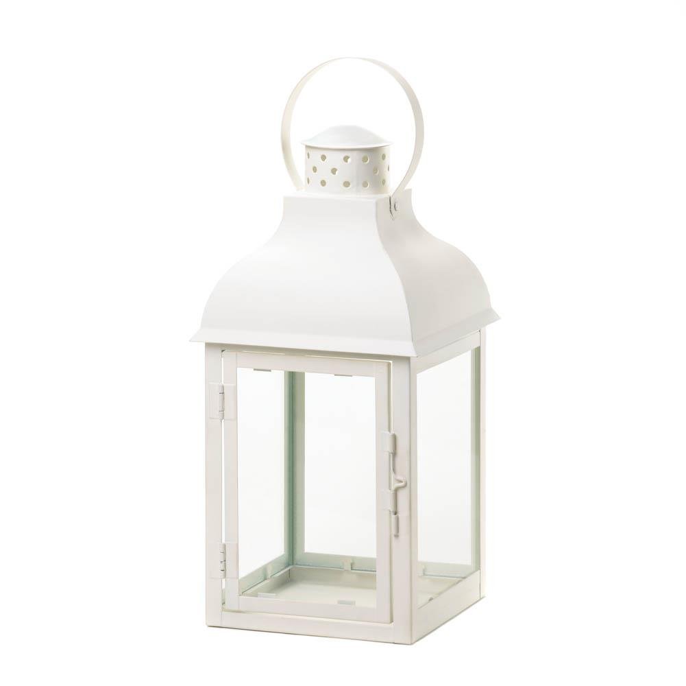 Glass Lantern, Gable White Decorative Hanging Pillar Candle Large