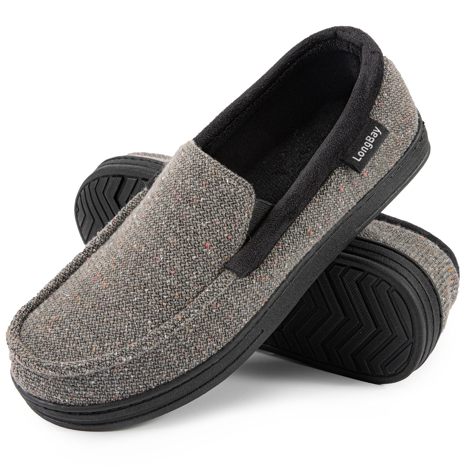 LongBay Men's Cozy Moccasin Slippers Loafer House Shoes with Memory Foam and Rubber Sole for Indoor Outdoor