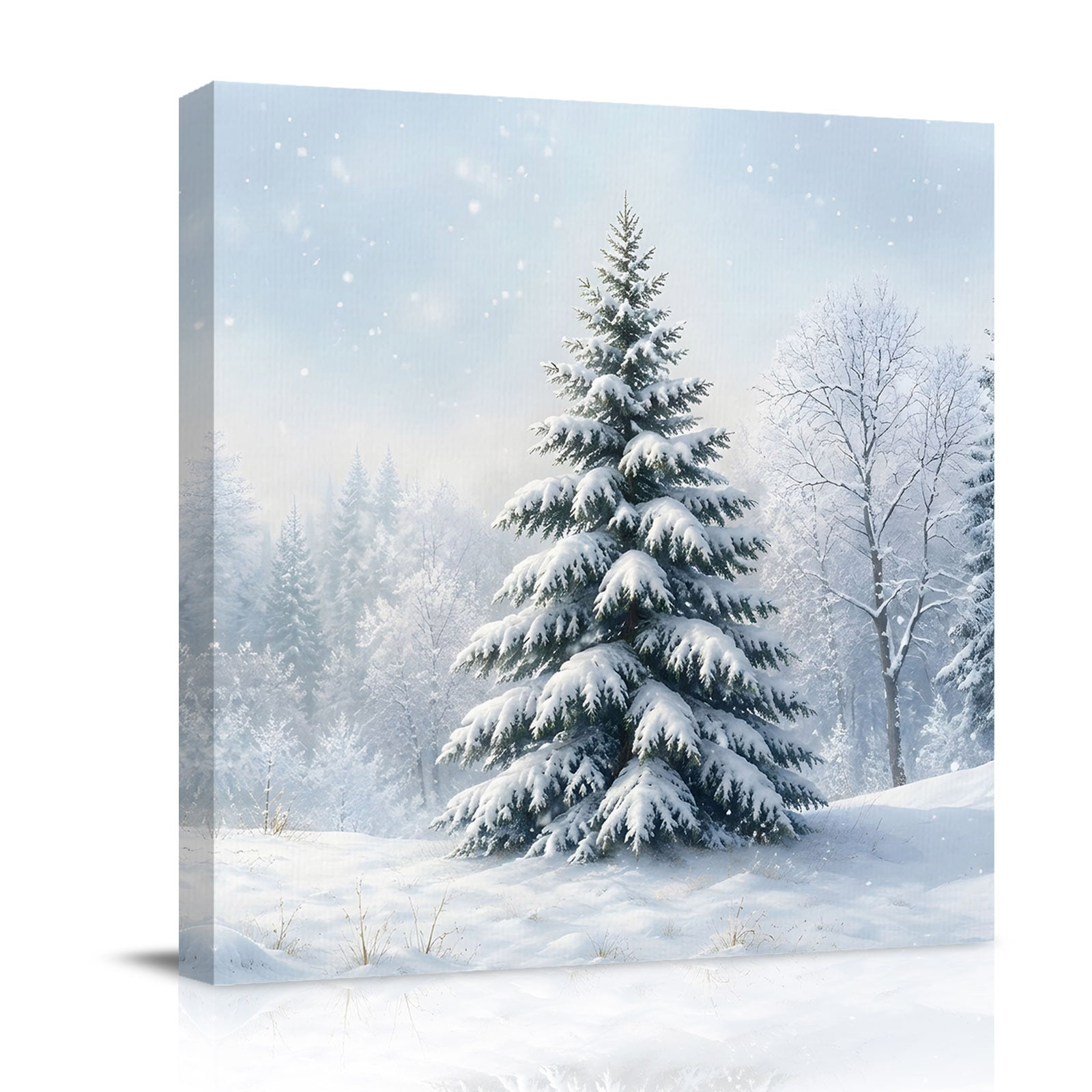 Canvas Wall Art Merry Christmas Framed Canvas Prints for Living Room Bathroom Winter Xmas Pine Trees Winter Snowflake Gallery Wrapped Wall Decor for Home Office Gifts 12 x12 Ship Next Day