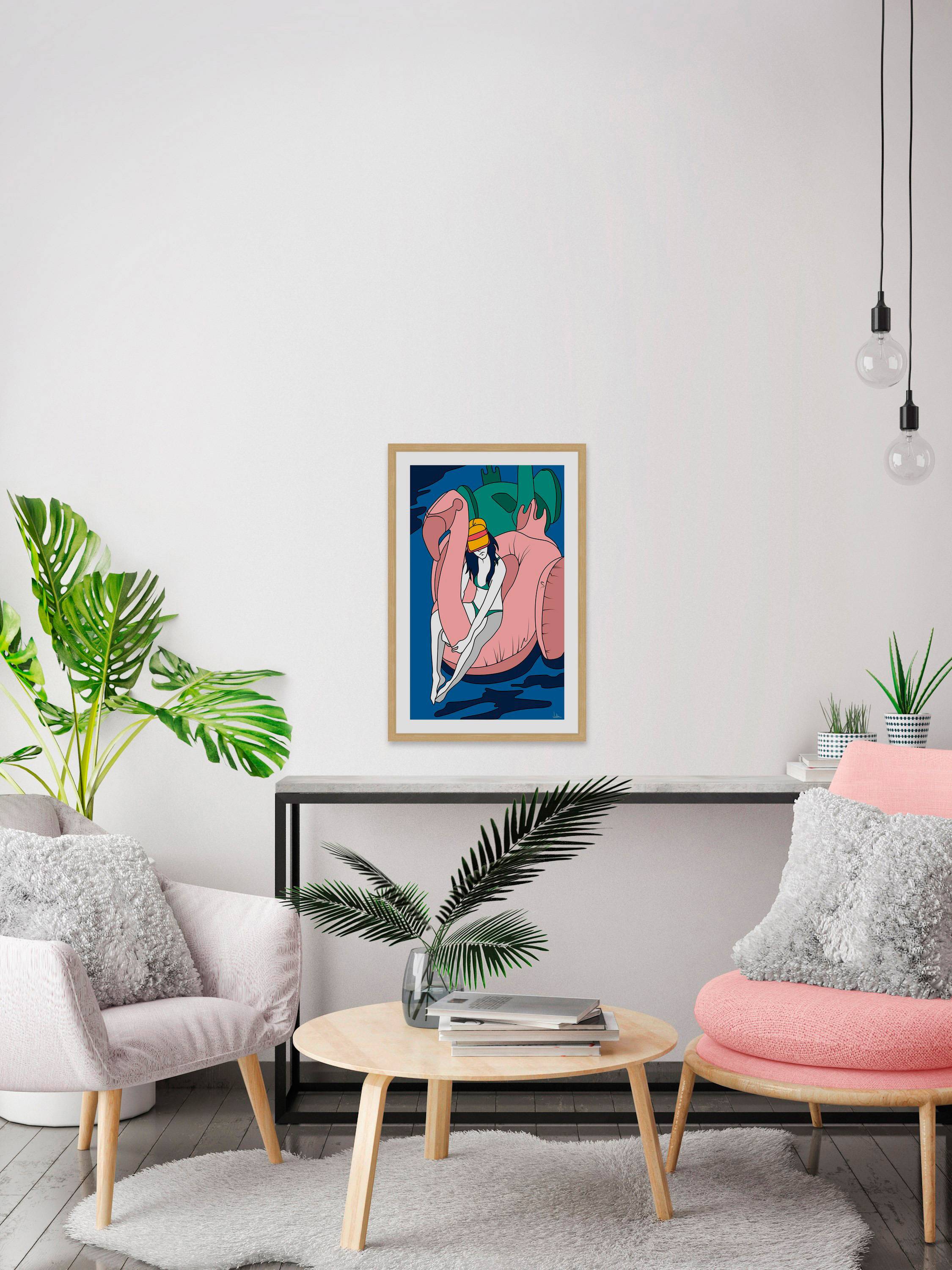 Floating Flamingo I Framed Painting Print