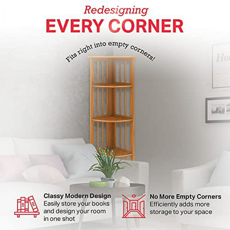 Folding Corner Bookshelf Oak Wood Finish 51X12.5X12.5 Inches