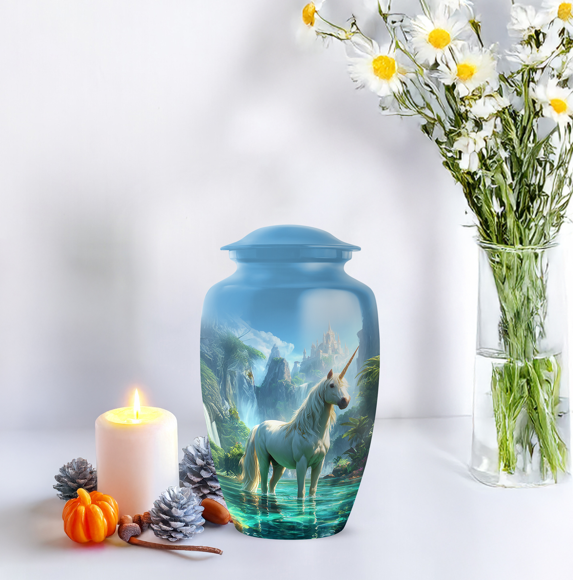 Unicorn Cremation Urn For Mom, Blue Urn For Adult Male, Cloud Large Decorative Urns For Ashes For Women 10-inch, Funeral Burial Urns For Human Ashes Adult Man