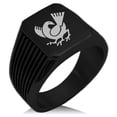thumbnail image 1 of Stainless Steel Yata Crow Kamon Crest Needle Stripe Pattern Biker Style Polished Ring, 1 of 1