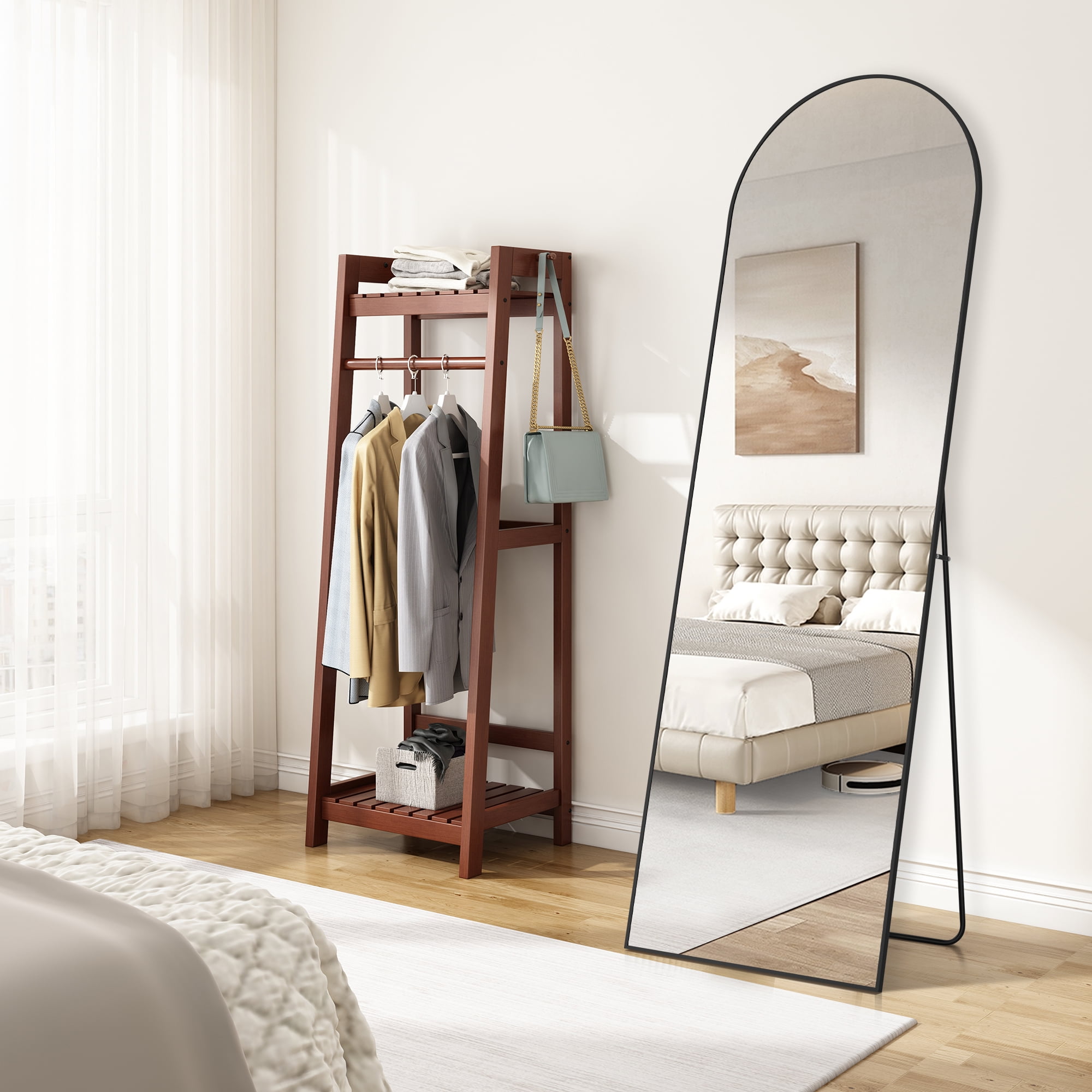 EDX Arched Full Length Mirror 64"x21" Full Body Mirror Rectangle Free Standing Wall Mounted Leaning Hanging Floor Mirrors, Black