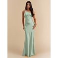 thumbnail image 4 of Mint Green Solid Satin Asymmetric One Shoulder Backless Maxi Dress, Elegant Evening Wedding Guest Formal Gown, 4 of 6