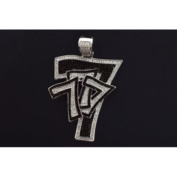 14K White Gold Plated Hip Hop CZ Iced Flashy Lucky 7's Pendant w/ Chain