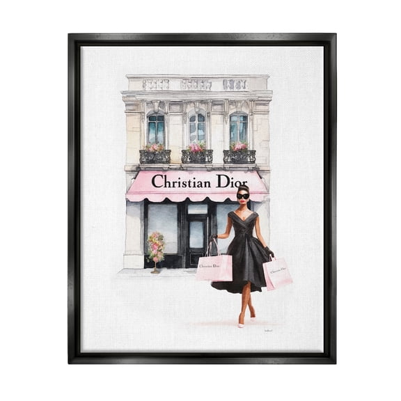 Stupell Industries Woman & Fashion Shop Town & City Painting Black Floater Framed Canvas Art Print Wall Art, 17 x 21