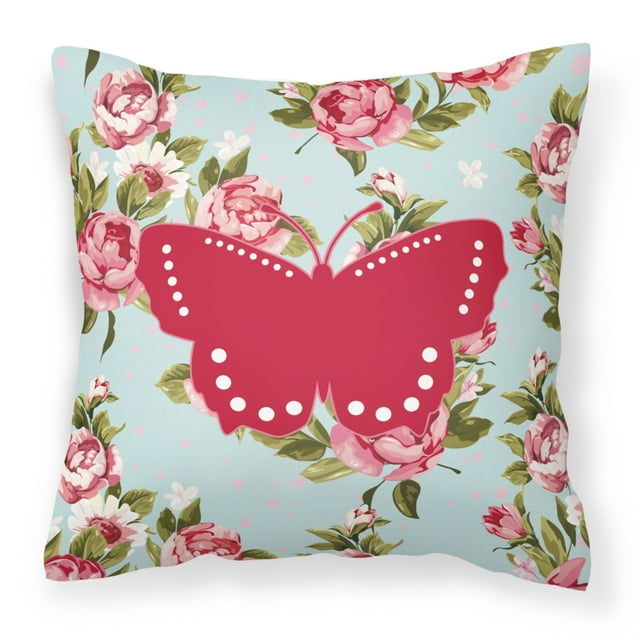 Caroline's Treasures BB1033-RS-BU-PW1414 Butterfly Shabby Chic Blue Roses Decorative Pillow Large Multicolor