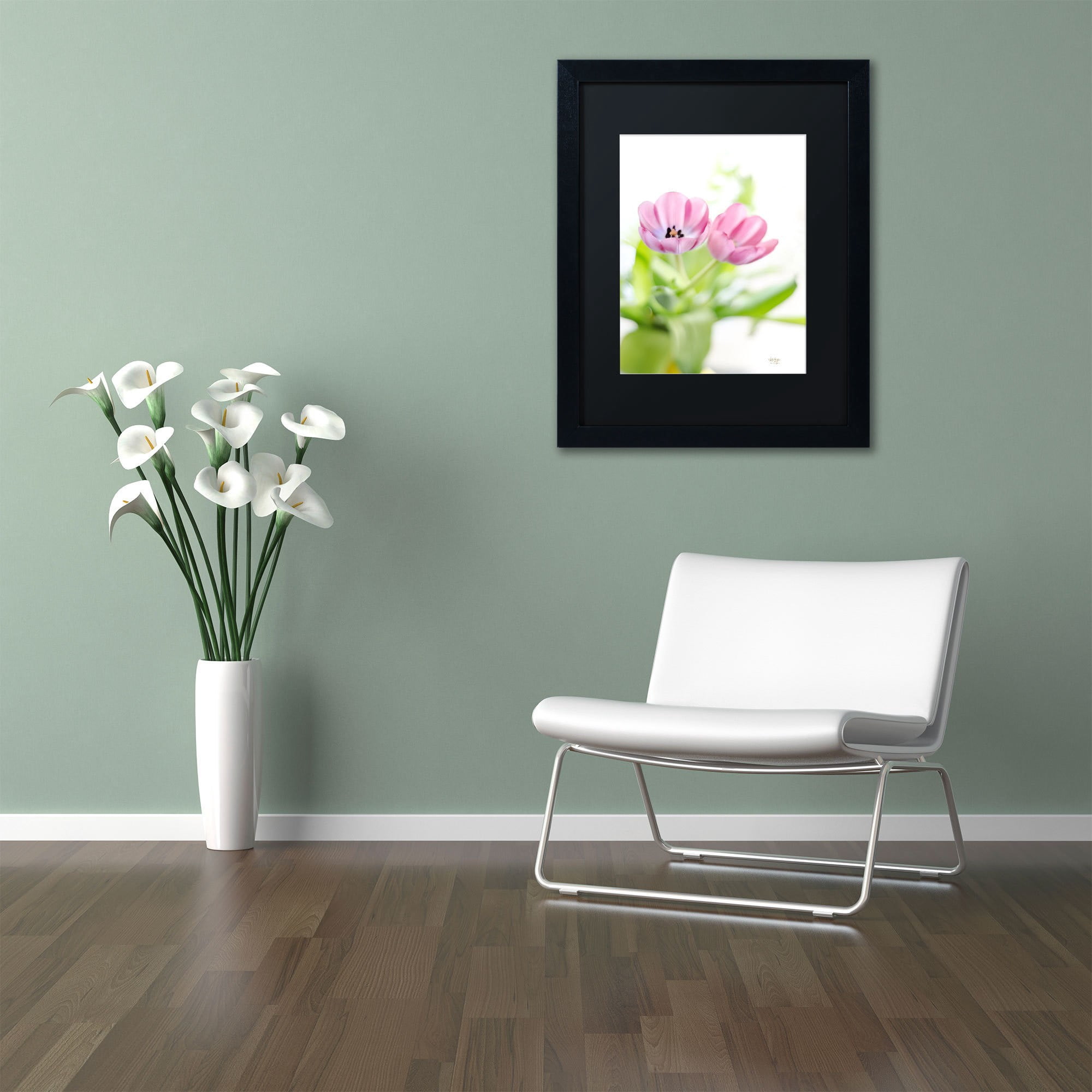 Trademark Fine Art "Pink Tulips Drenched in Light" Canvas Art by Lois Bryan, Black Mat, Black Frame