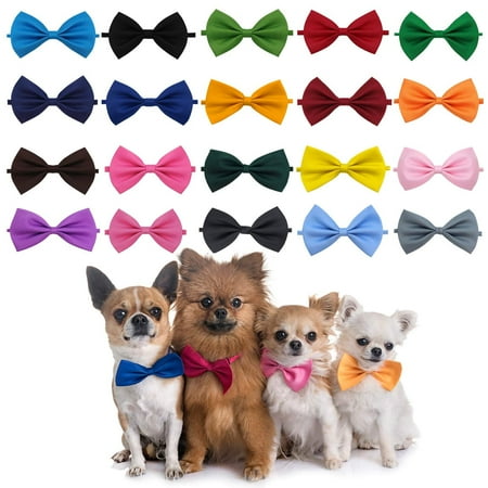 20pcs Pet Dog Bow Ties Collar Adjustable Cat Bow Ties Neck Bows Bulk Pet Bowties Mix 20 Colors Solid Pet Collars Accessories for Small Medium Dog Cat