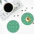 thumbnail image 4 of Honeii Bulldog Puppy Flower print Leather Coaster Set of 4, ideal for safeguarding your furniture from drinks spills and effortless cleanup-Round Shape, 4 of 6