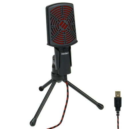 PC USB Condenser Gaming Microphone - Computer Streaming Mic Adjustable Stand Plug and Play Design and Mute Switch by ENHANCE - For Skype, Conference Calls, Twitch, Youtube, Discord and (Best Usb Microphone For Gaming)