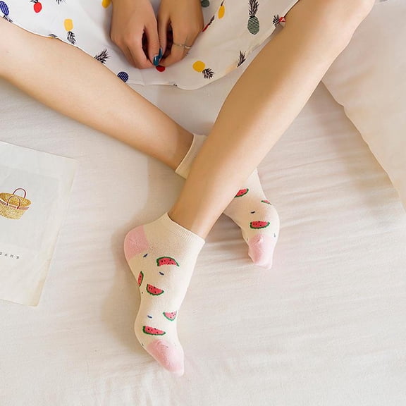 opolski Cartoon Watermelon Print Women Low Cut Breathable Cotton Short Ankle Boat Socks