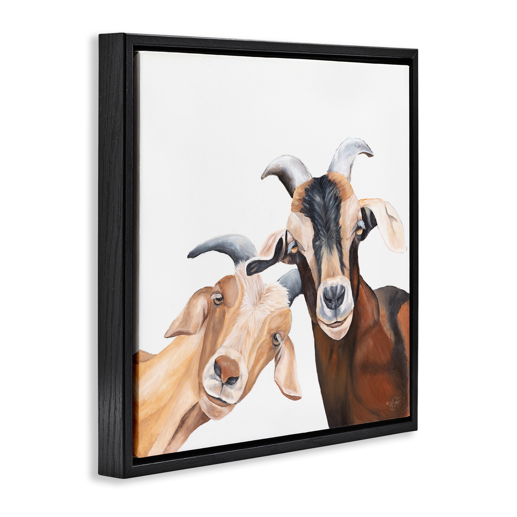 Stupell Industries Happy Goat Smiling Animals Animals & Insects Painting Black Floater Framed Canvas Art Print Wall Art, 18 x 18