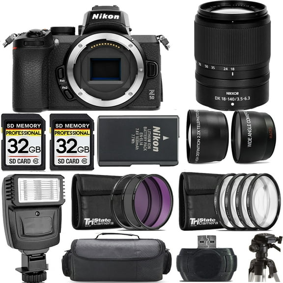 Nikon Z50 Mirrorless Camera  18-140mm f/3.5-6.3 VR Lens  Flash- Kit (International Version)