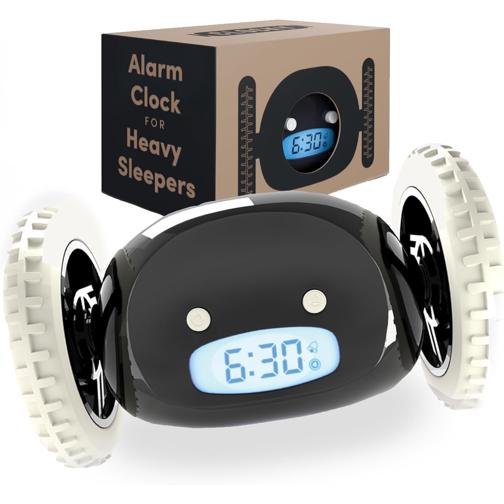 Extra Loud Alarm Clock for Heavy Sleepers on Wheels Rolls Runs Away Vibrating, Easy to Set Super Smart Snooze Digital Bed Shaker Funny Gift Adults Kids Teens Bedrooms (Black)