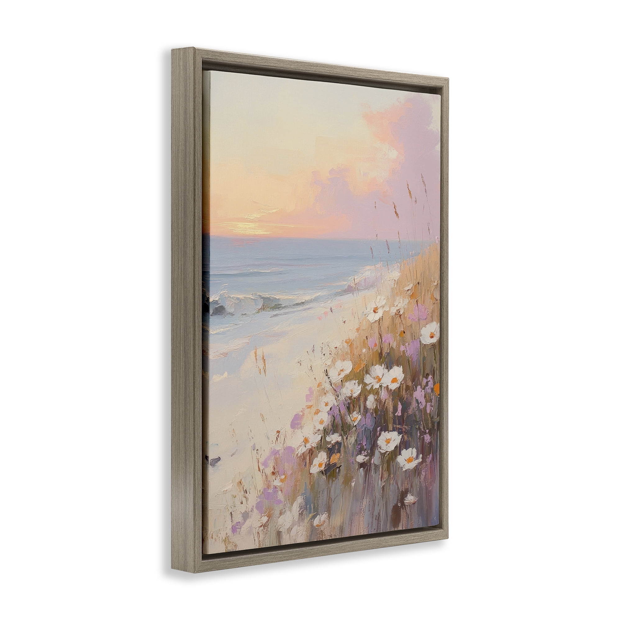 Stupell Industries Pastel Sunset Wildflowers By Sea Brown Framed Floater Canvas Wall Art, design by Sisi and Seb