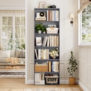 Homfa 6-Tier Gray Bookshelf 70.8 Tall Bookcase Wood Shelving Unit for Office Living Room