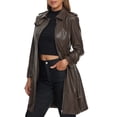 thumbnail image 4 of INSPIRE CHIC Faux Leather Long Jacket for Women's Lapel Slim Fit Long Sleeve Zip Coats, 4 of 6