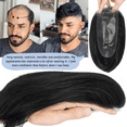 thumbnail image 4 of Benehair Poly Skin Thin PU Base Toupee Wig Slicked Base Hairpiece Replacement Systems For Man 100% Remy Real Human Hair Topper Hair Piece 6"*8" Top Piece Natural Black 120% Density, 4 of 12