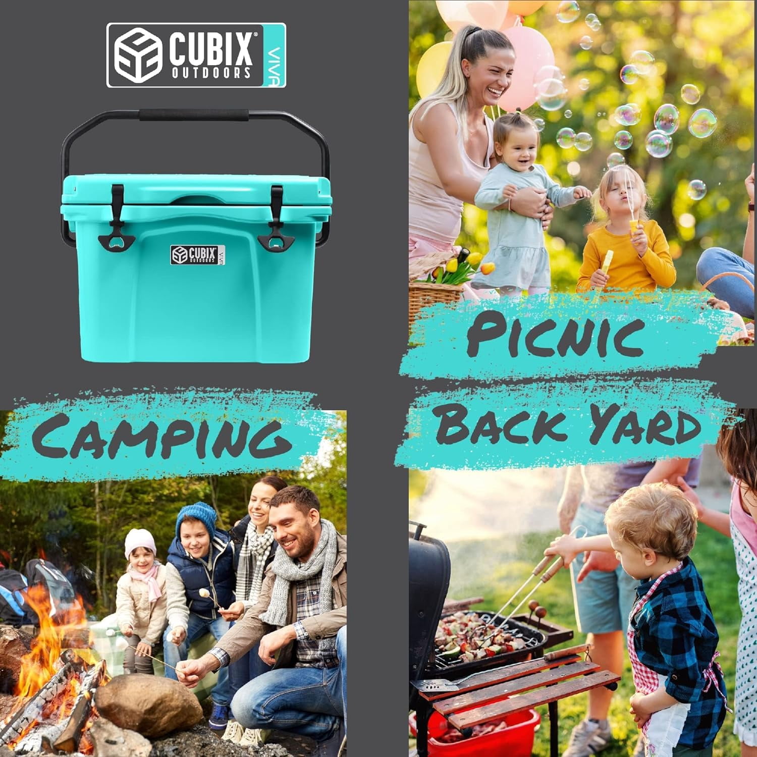Cubix Outdoors Viva 25 QT Portable Insulated Hard Cooler - Fits 30 Cans - Turquoise