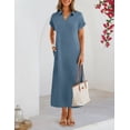 thumbnail image 4 of Merokeety Womens Summer Maxi Dress V Neck Collared Vacation T Shirt Long Dresses GrayBlue m, 4 of 8