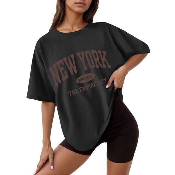 Women's Casual Graphic Print Oversized Round Neck Short Sleeve Tee Shirt Loose Fit Drop Shoulder Tops Oversized T-shirts Short Sleeve Crewneck Casual Tops