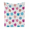 thumbnail image 1 of Feminine Soft Flannel Fleece Blanket, Cat Heads Silhouettes with Stars Dots and Stripes Checked Patterns Patchwork, Cozy Plush for Indoor and Outdoor Use, 70" x 90", Fuchsia and Blue, by Ambesonne, 1 of 5