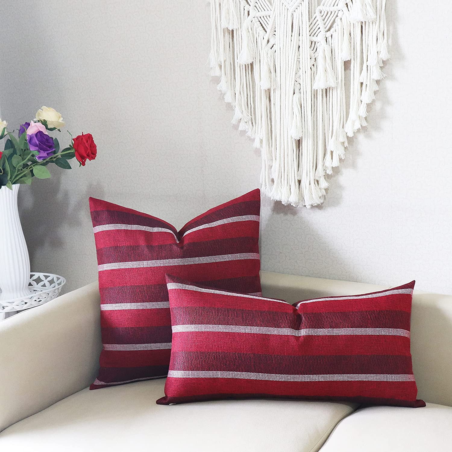 SLOW COW Decorative Stripe Throw Pillow Cover Modern Country Design Cushion Cover Pillow Cover 20x20 Inches Dark Red Walmart