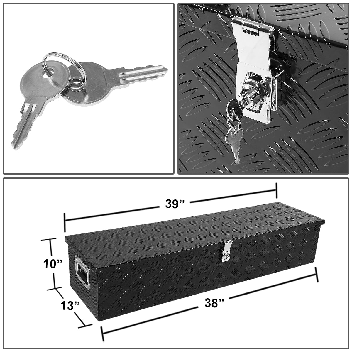 BLACKHORSE-RACING 39 x 13 x 10 Inches Pick Up Truck Truck Bed Tool Box Trailer Storage Heavy Duty Aluminum