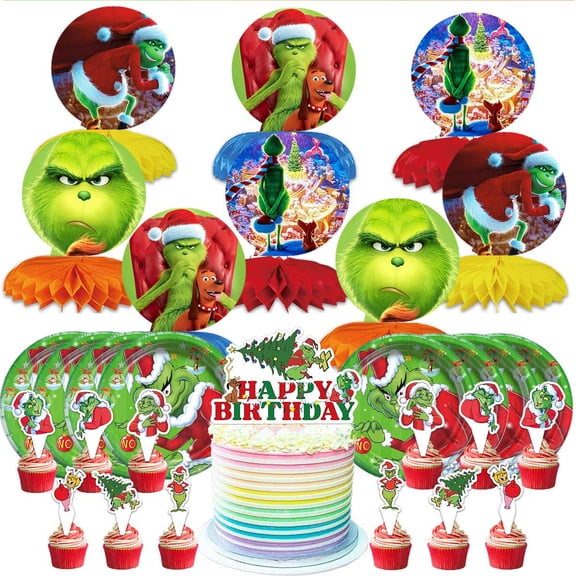 How the Grinchch Stole Christmas Party Supplies Decor Plates Fans Decorations Honeycomb Centerpieces Cake Toppers